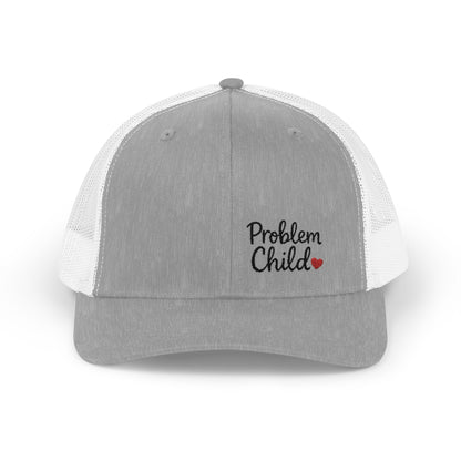 Problem Child Trucker Hat – Bold Script Hat with Red Heart for the Unruly and Unapologetic.