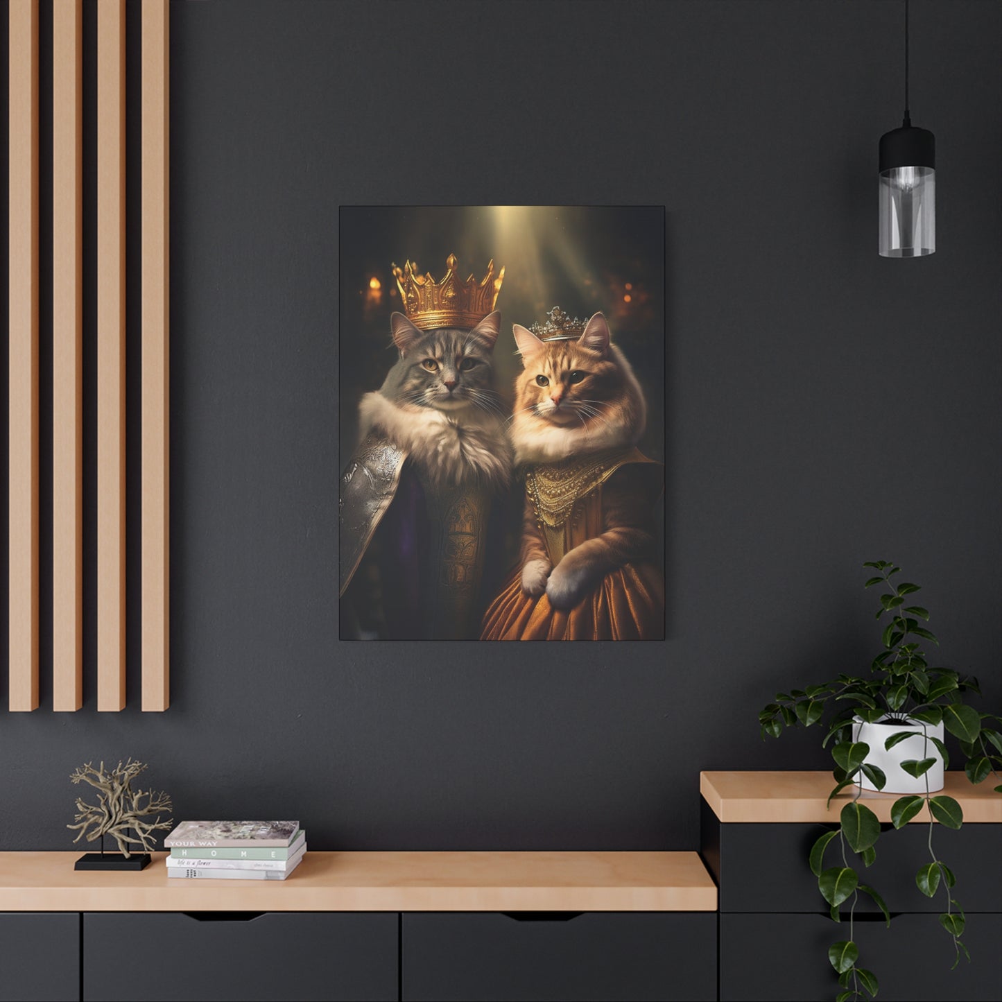 The Royal King and Queen of Meowsington Canvas Art | Stretched Matte Wall Decor 001