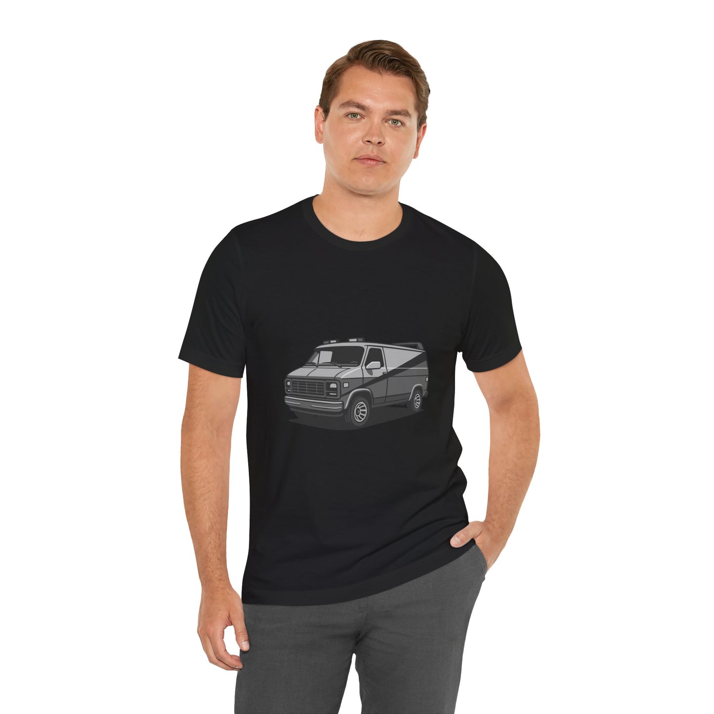 Retro Van Graphic Tee Dark Theme – 80s Vector Design with Classic Adventure Vibes