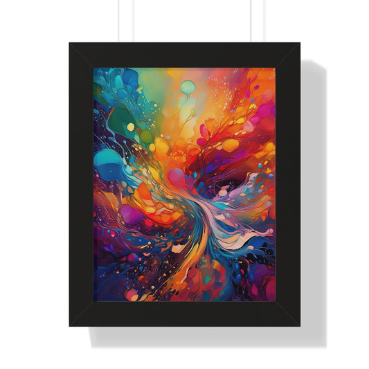 Abstract Color Paint Splatter Framed Poster for Artistic Home Decor