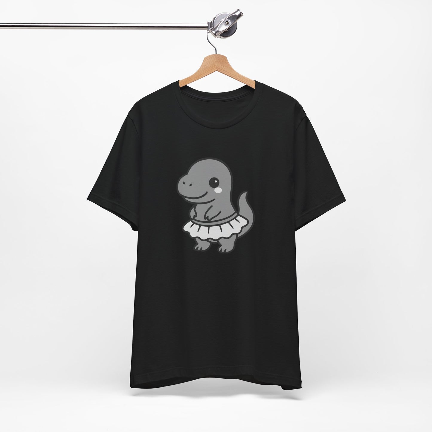 Kawaii T-Rex Dancer Graphic Tee Dark Theme – Cute Dinosaur in Skirt Vector Design