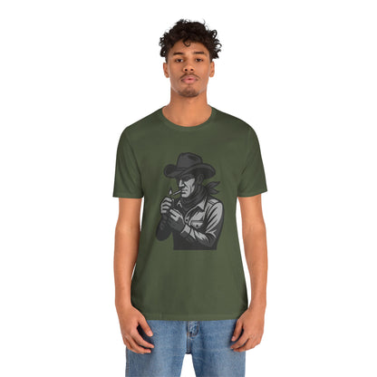 Cowboy Lighting Up Graphic Tee Dark Theme – Western Rebel Vector Design with Classic Attitude