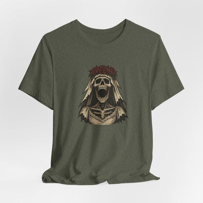 Screaming Skeleton Bride Halloween Shirt – Gothic Undead Bride Graphic Tee for Spooky Season Horror Fans
