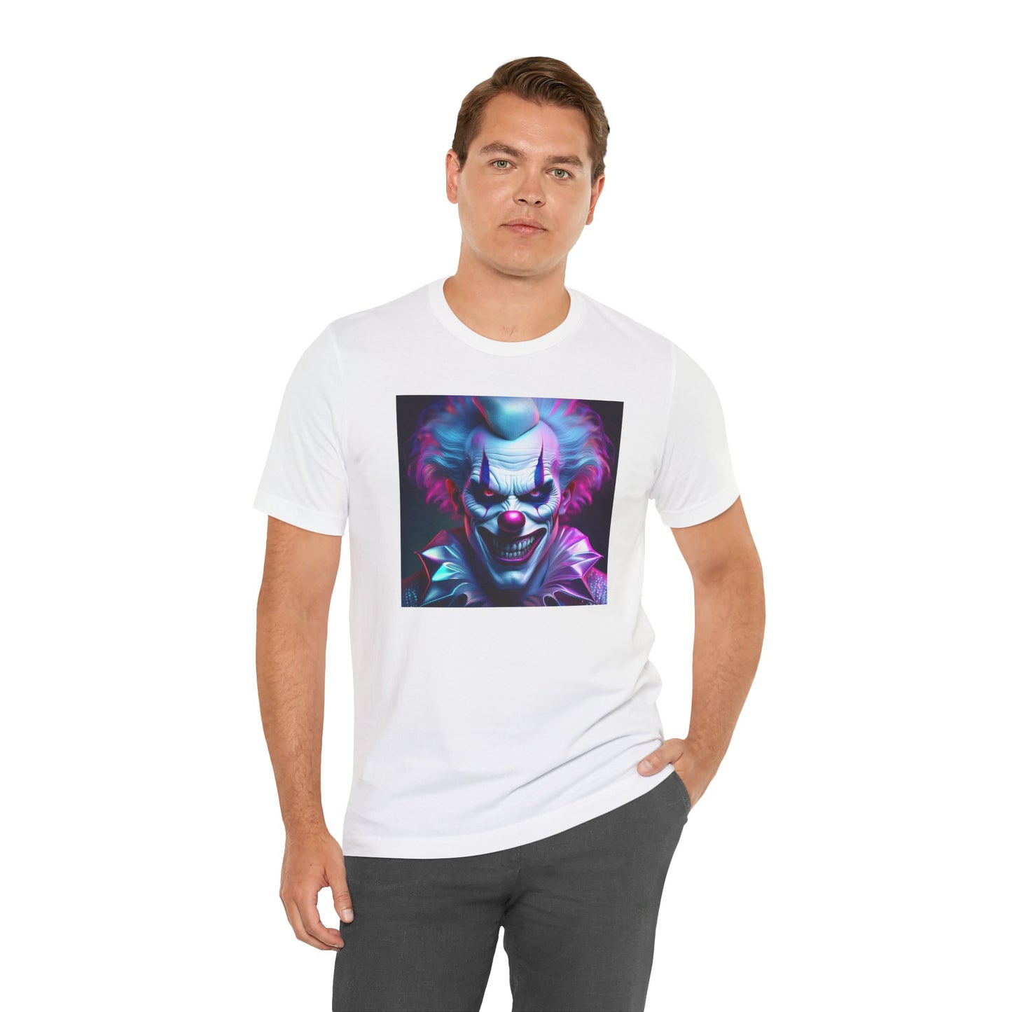 Scary Clown Halloween Shirt – Creepy Evil Clown Face Graphic Tee for Horror Fans. Unisex Jersey Short Sleeve Tee