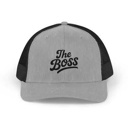 The Boss Trucker Hat – Embroidered Statement Hat for Power Moves Only. Black Letters