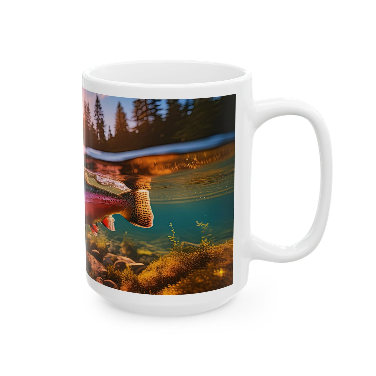 Rainbow Trout Swimming Ceramic Mug, (11oz, 15oz)