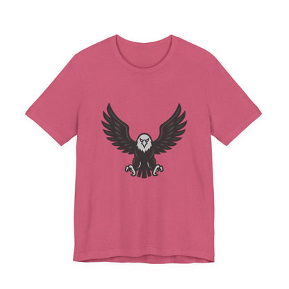 Eagle Wings Graphic T-Shirt – Dark Theme Grayscale Soaring Predator Design on Black Tee with Intensity and Modern Ghost Effect. Unisex Jersey Short Sleeve Tee