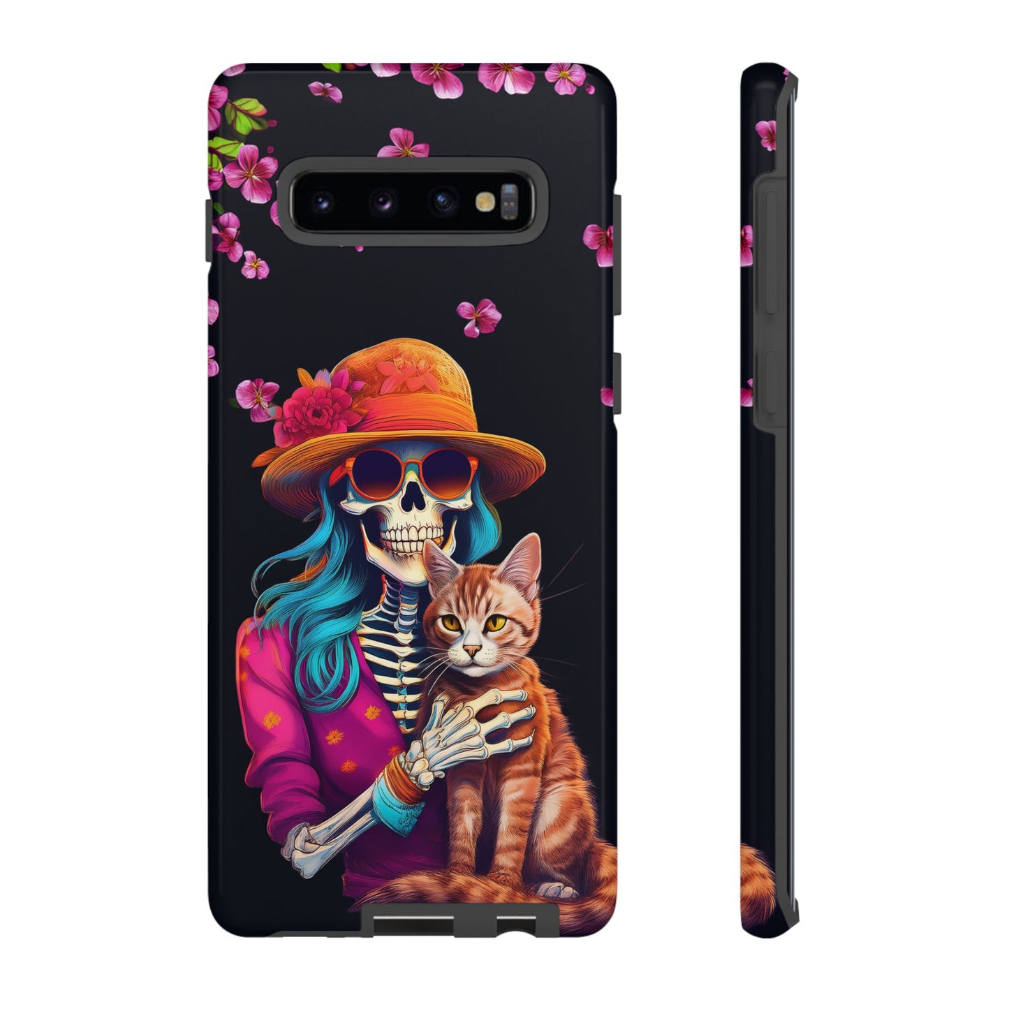 Skeleton holding a Cat Cell Phone Case 001