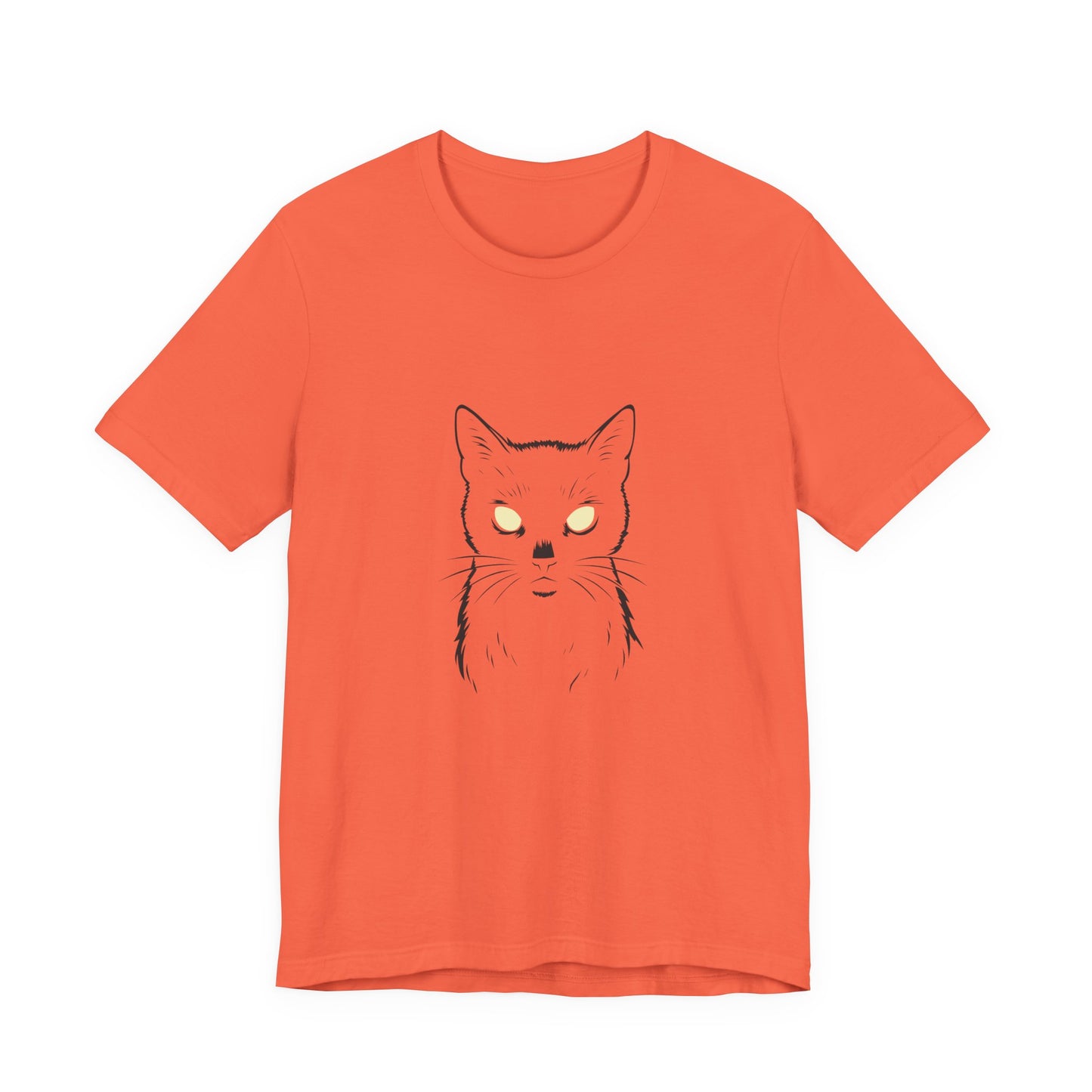 Ghost Cat Eyes Tee – Dark Theme Black Cat Outline with Transparent Face and Glowing Stare. Unisex Jersey Short Sleeve Tee
