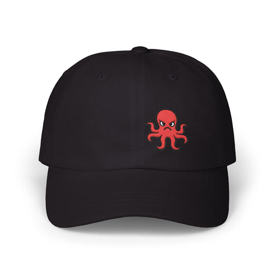 Angry Octopus Classic Dad Hat – Embroidered Red Sea Creature Hat with Bold Attitude and Cartoon Vibes