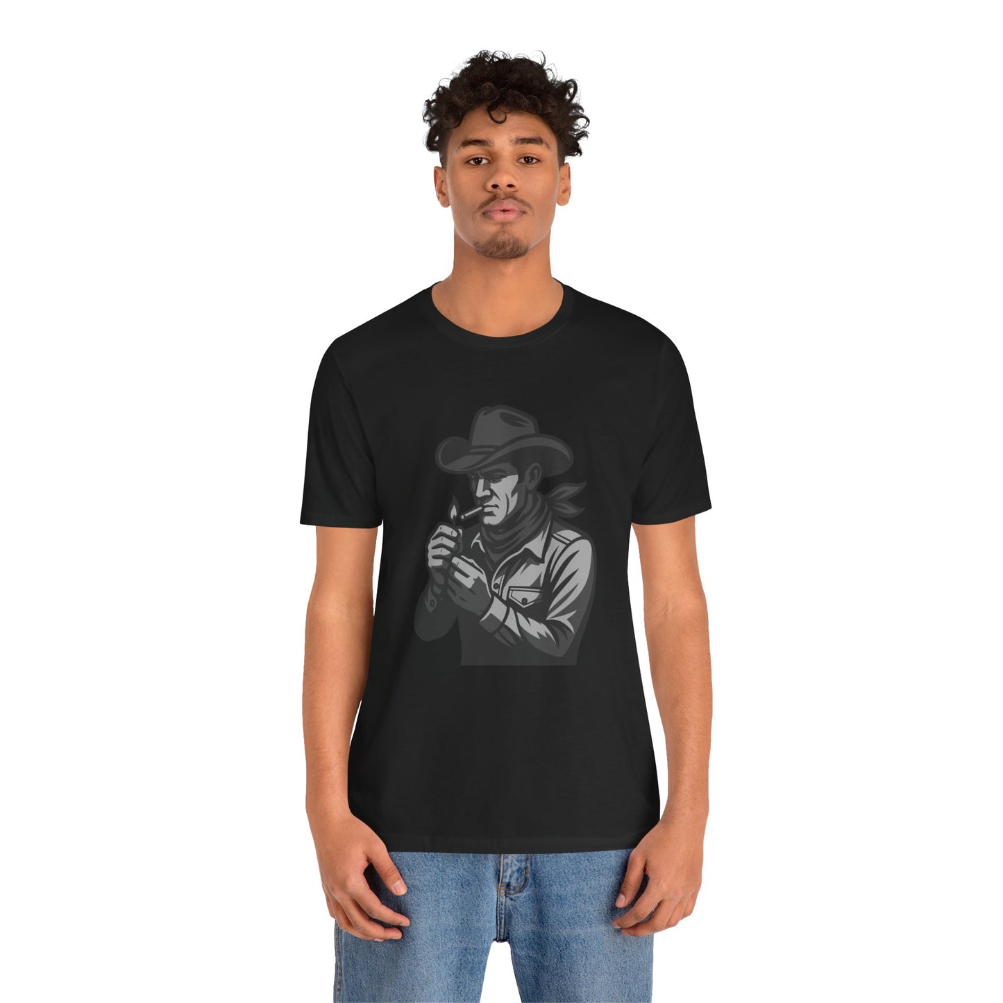 Cowboy Lighting Up Graphic Tee Dark Theme – Western Rebel Vector Design with Classic Attitude