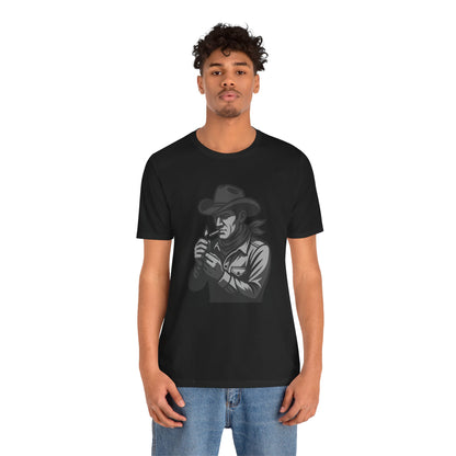Cowboy Lighting Up Graphic Tee Dark Theme – Western Rebel Vector Design with Classic Attitude