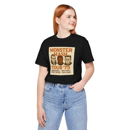 Monster Mash Tour '75 Halloween Shirt – Vintage Horror Band Tee Featuring Dracula, Wolfman, Frankenstein