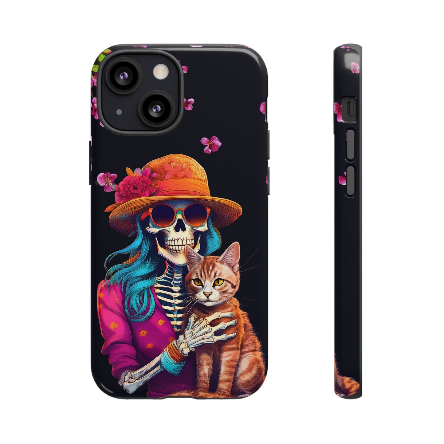 Skeleton holding a Cat Cell Phone Case 001