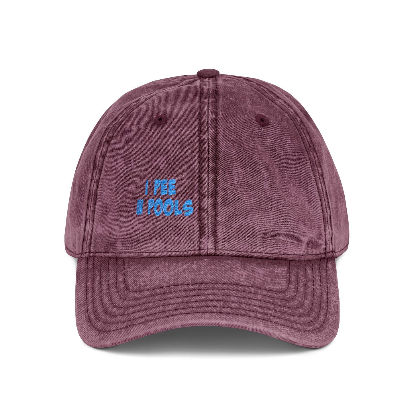 I Pee In Pools Vintage Hat – Funny Hat with Bold Blue Text for Lifeguard Terrors and Poolside Menaces