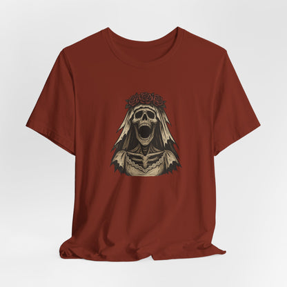 Screaming Skeleton Bride Halloween Shirt – Gothic Undead Bride Graphic Tee for Spooky Season Horror Fans