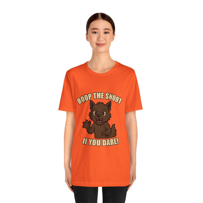 Boop the Snoot If You Dare Halloween Shirt – Funny Werewolf Halloween Graphic Unisex Jersey Short Sleeve Tee for Dog Lovers.