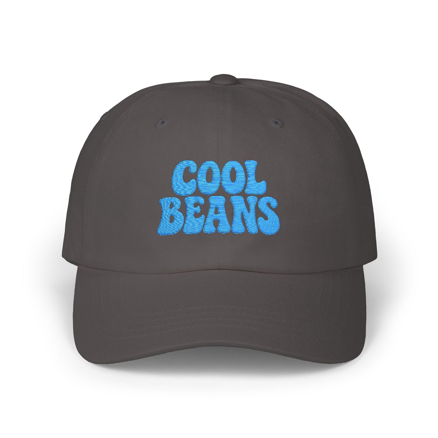 Cool Beans Classic Dad Hat – Embroidered Minimalist Text Hat for Chill Vibes and Quiet Comedy Fans. Blue Letters