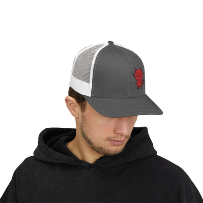 Lil Devil Trucker Hat – Embroidered Cute Mischief Hat with Kawaii Devil