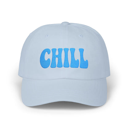 Chill Classic Dad Hat – Embroidered Relaxed Script Hat for Easygoing Vibes and Everyday Cool. Blue Letters