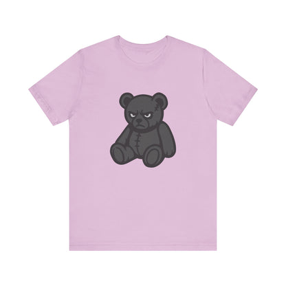 Angry Teddy Bear Graphic T-Shirt – Dark Theme Grayscale Plush with Attitude on Black Tee for Edgy or Ironic Style. Unisex Jersey Short Sleeve Tee