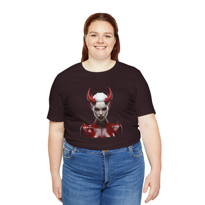 Fierce Devil Woman Halloween Shirt – Seductive Demon Graphic Tee for Bold Halloween Style