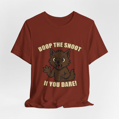 Boop the Snoot If You Dare Halloween Shirt – Funny Werewolf Halloween Graphic Unisex Jersey Short Sleeve Tee for Dog Lovers.