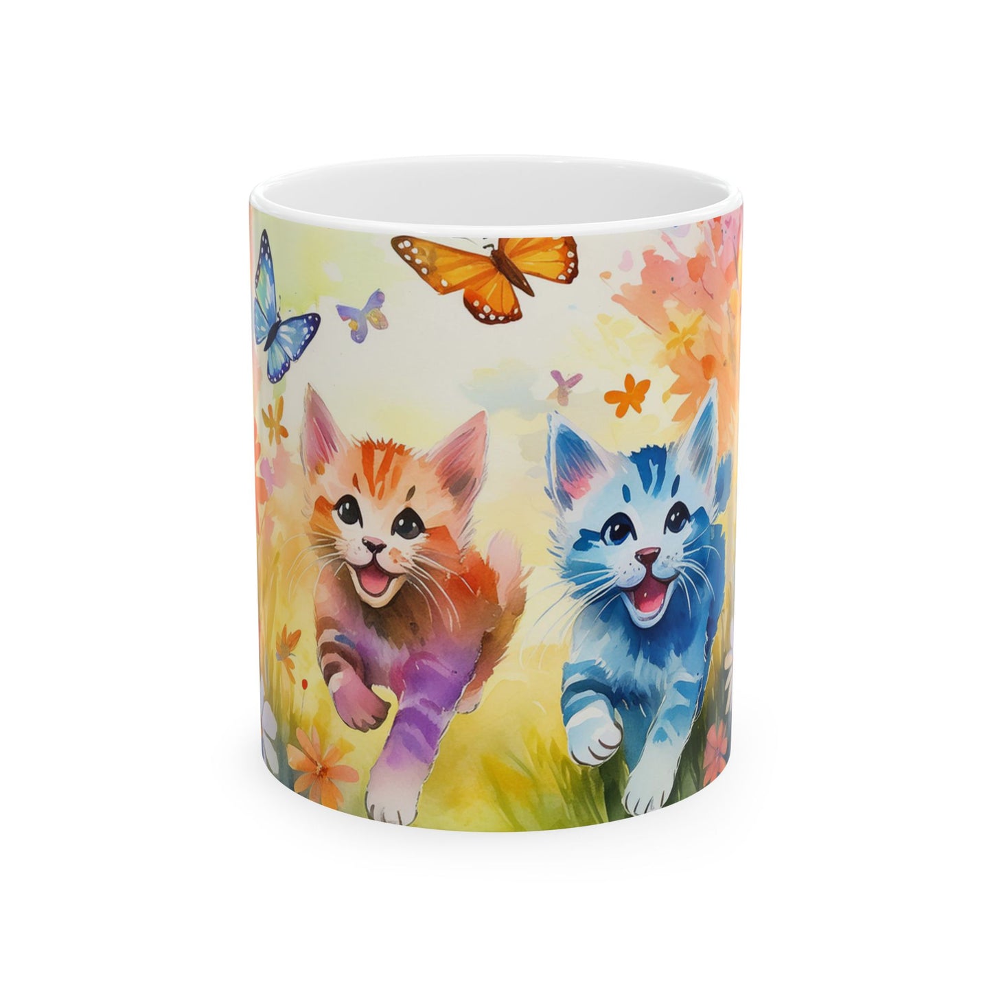 Kittens Chasing Butterflies Ceramic Mug, (11oz, 15oz)