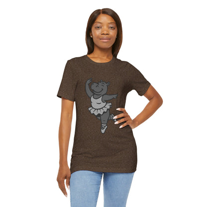 Dancing Hippo Graphic Tee Dark Theme – Funny Ballet Hippo Vector Design with Playful Energy