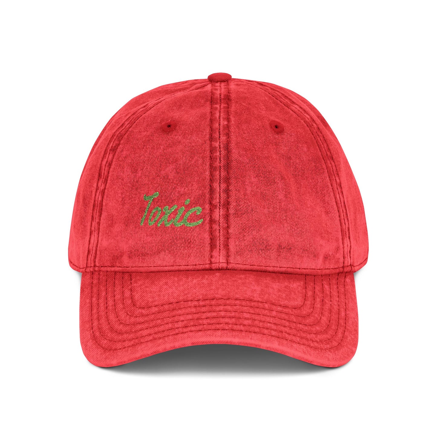 Toxic Vintage Hat – Embroidered Green Script Hat for Ironic Vibes and Bold Personality