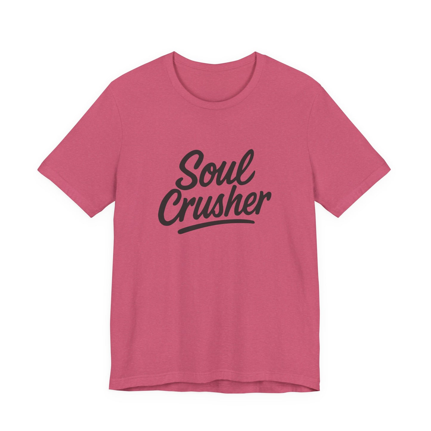 Soul Crusher Text T-Shirt – Dark Theme Grayscale Script Typography on Black Tee with Dark Energy and Modern Ghost Effect. Unisex Jersey Short Sleeve Tee