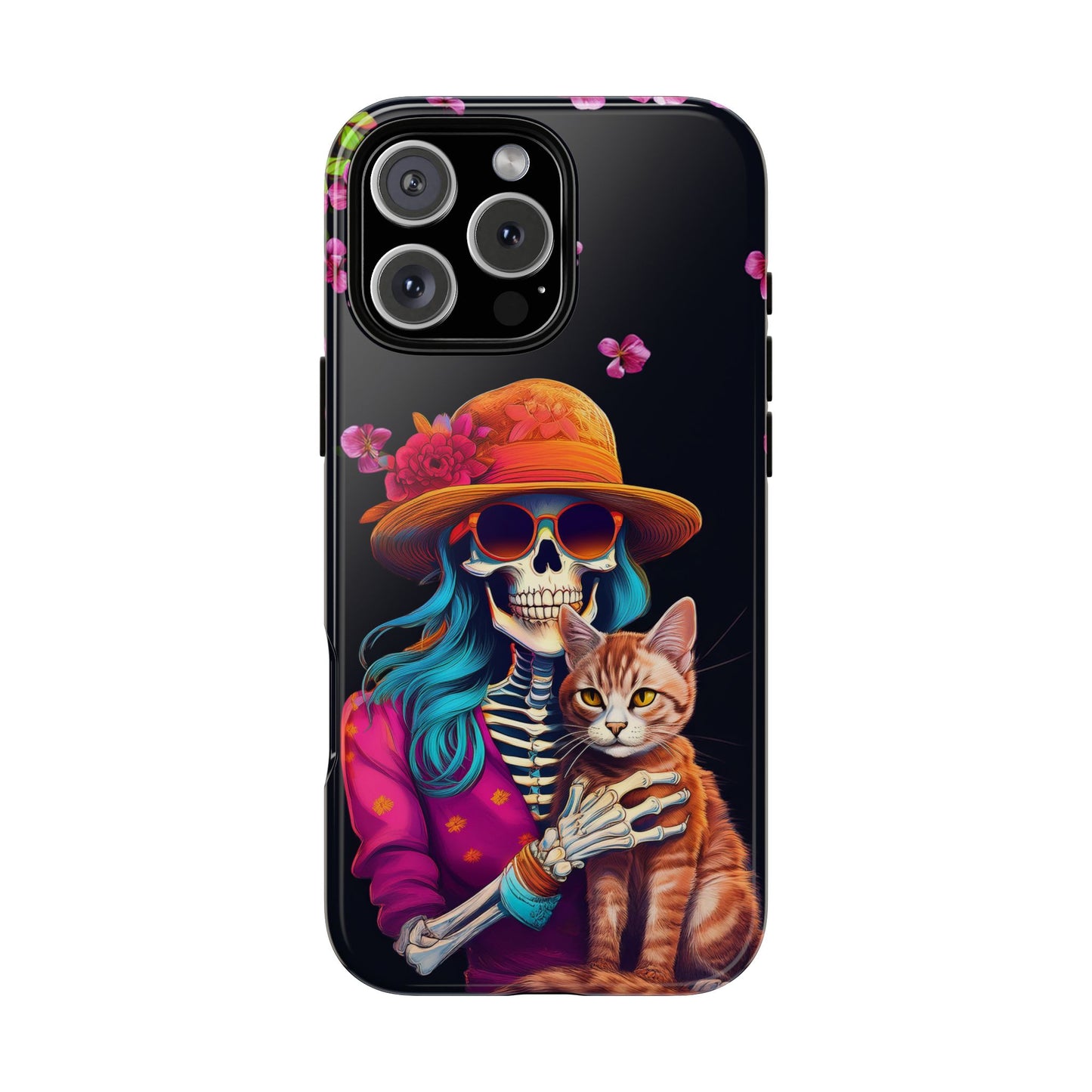 Skeleton holding a Cat Cell Phone Case 001