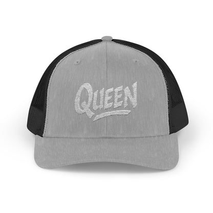 Queen Trucker Hat – Embroidered Crown Hat for Confident Women. White Letters