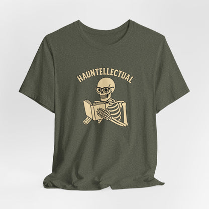 Hauntellectual Halloween Shirt – Funny Skeleton Reading Book Tee for Spooky Smart People
