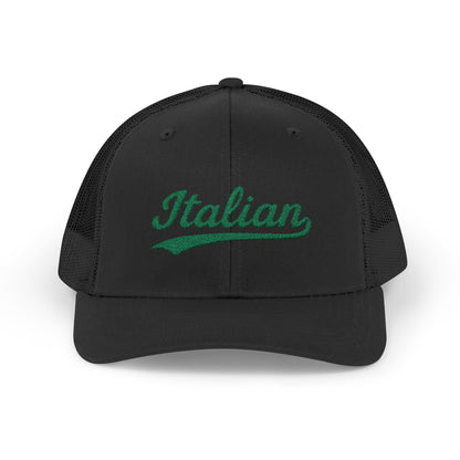 Italian Trucker Hat – Green Script Heritage Hat for Pasta Lovers and Italian Pride