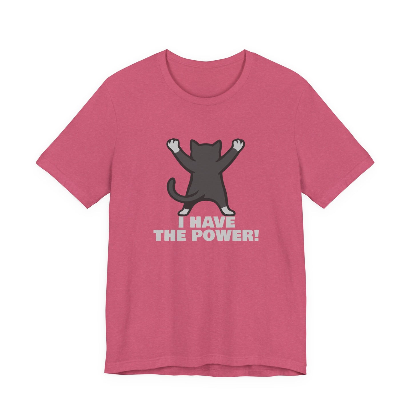 I Have the Power Cat Shirt – Hilarious Victory Pose in Dark Theme Feline Graphic Style. Unisex Jersey Short Sleeve Tee