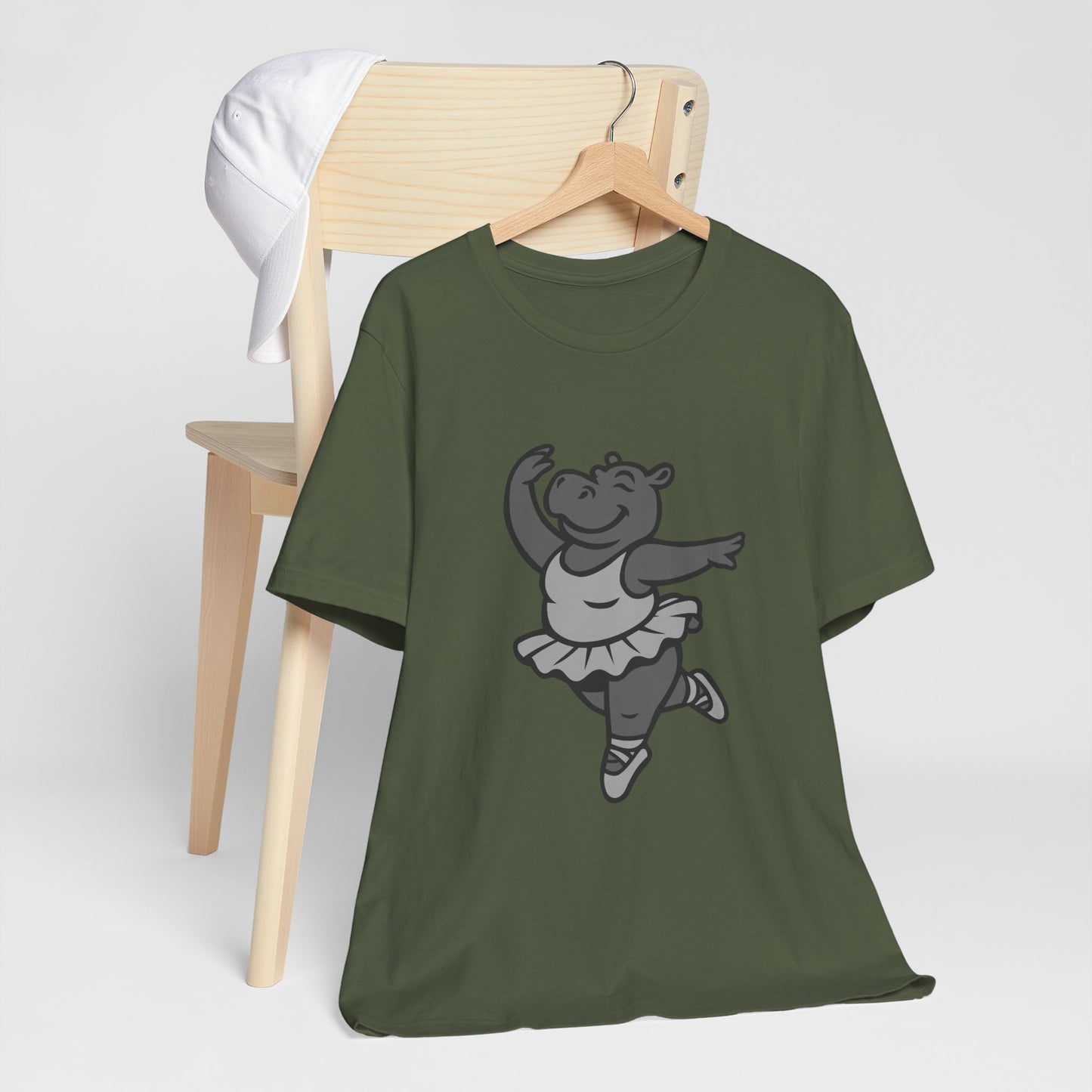 Dancing Hippo Graphic Tee Dark Theme – Funny Ballet Hippo Vector Design with Playful Energy