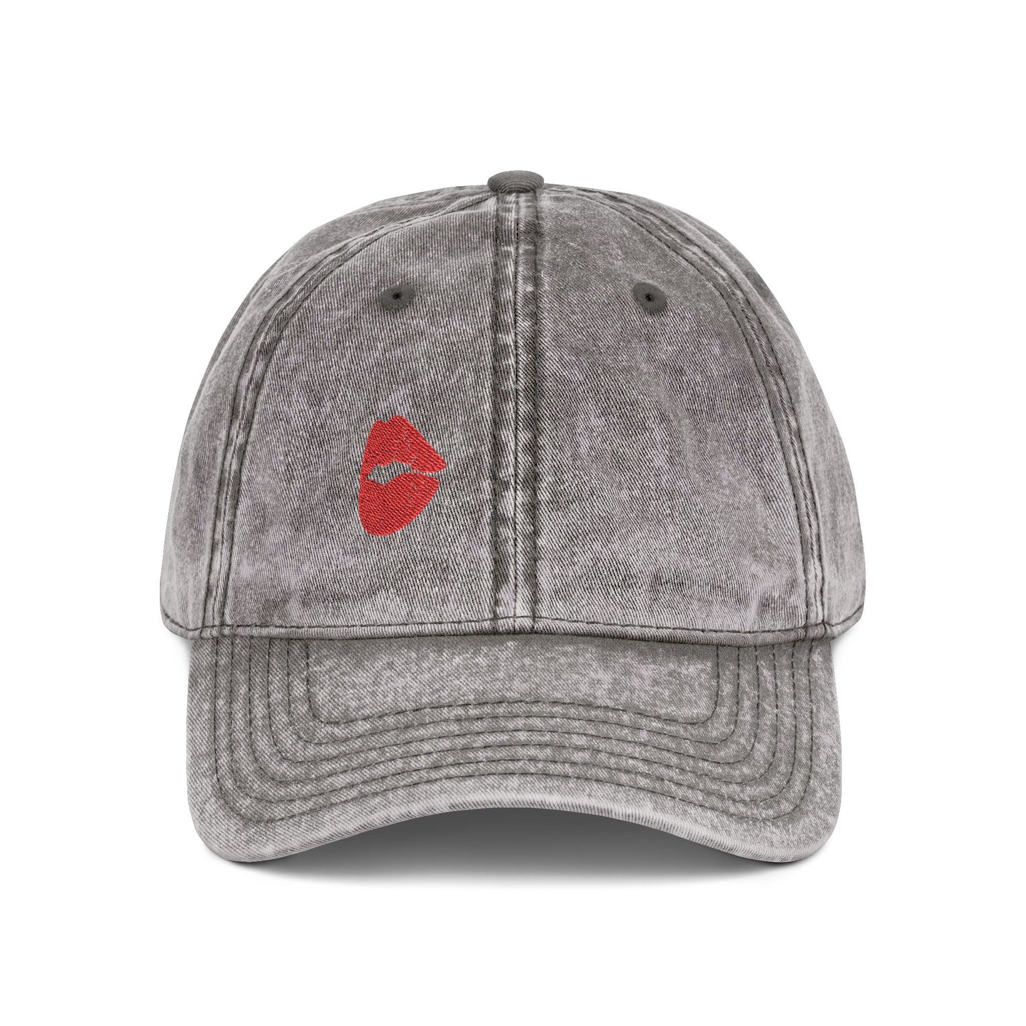 Red Lips Vintage Hat – Bold Embroidered Kiss Hat for Flirty, Fun Style