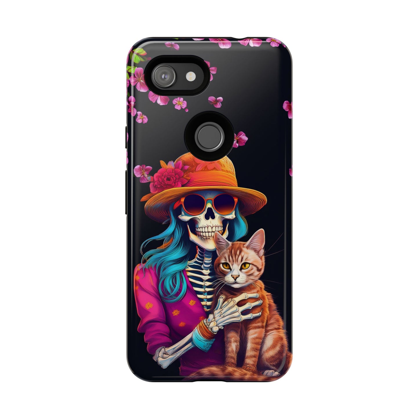 Skeleton holding a Cat Cell Phone Case 001