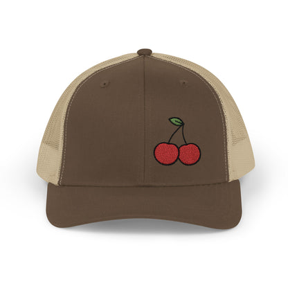 Cherries Trucker Hat – Embroidered Red Fruit Hat with Bold Minimalist Design and Flirty Style