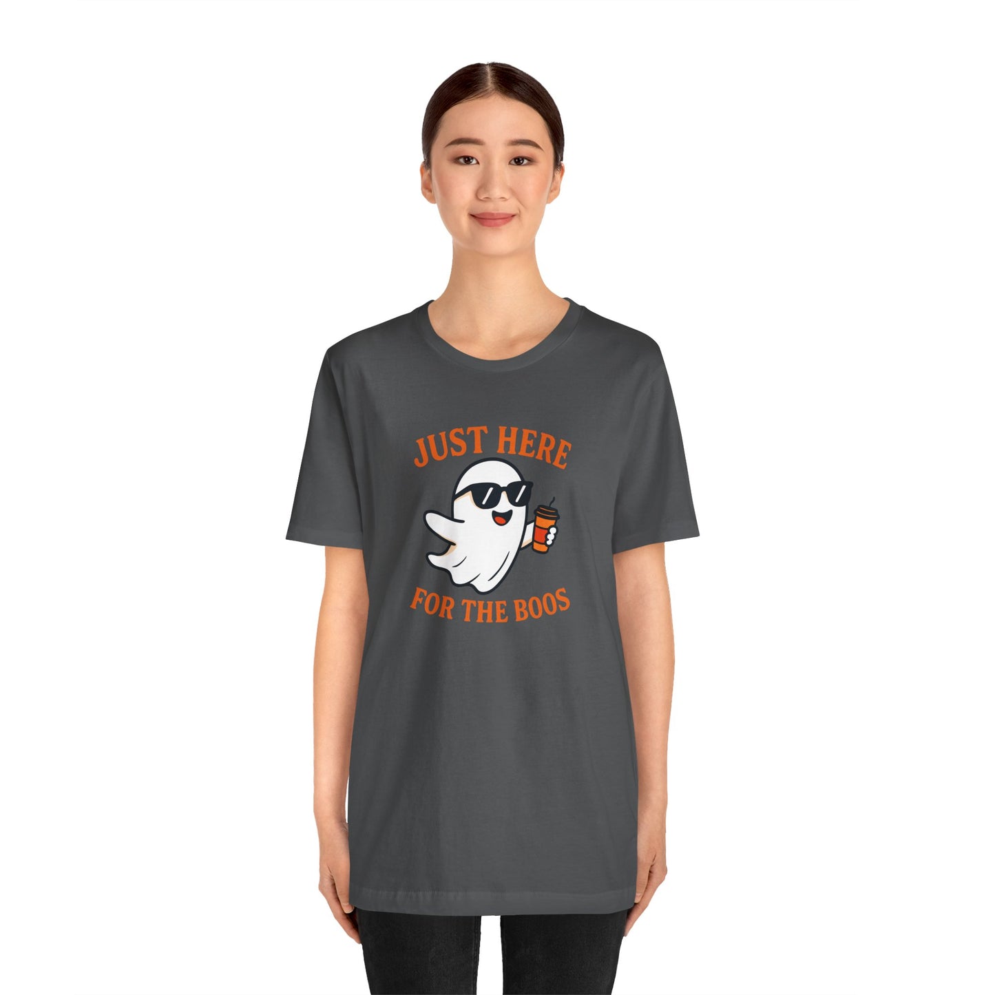 Just Here for the Boos Halloween Shirt – Funny Ghost Drinking Coffee Graphic Tee for Spooky Season