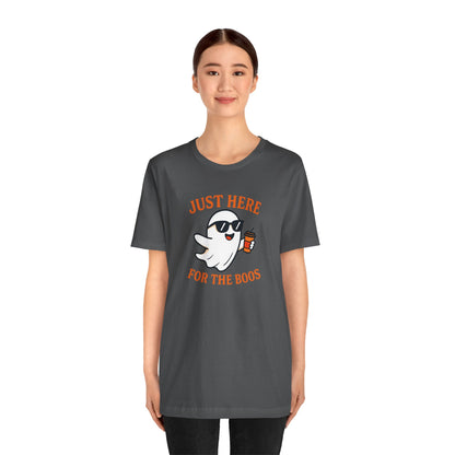 Just Here for the Boos Halloween Shirt – Funny Ghost Drinking Coffee Graphic Tee for Spooky Season