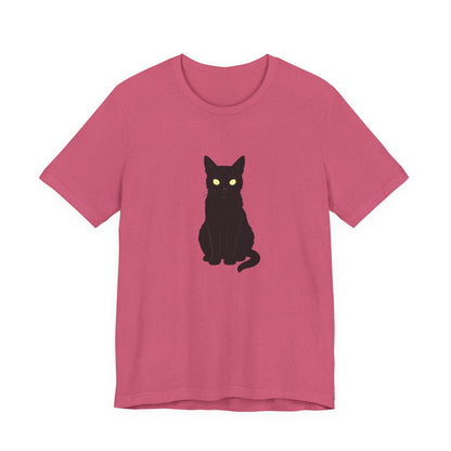 Glowing-Eyed Black Cat Shirt – Dark Theme Feline Stare for Maximum Spook and Minimal Effort. Unisex Jersey Short Sleeve Tee
