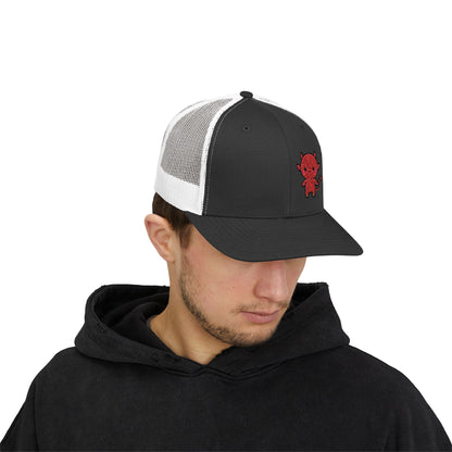 Lil Devil Trucker Hat – Embroidered Cute Mischief Hat with Kawaii Devil
