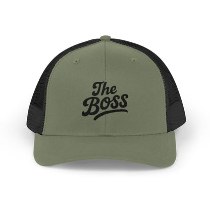 The Boss Trucker Hat – Embroidered Statement Hat for Power Moves Only. Black Letters