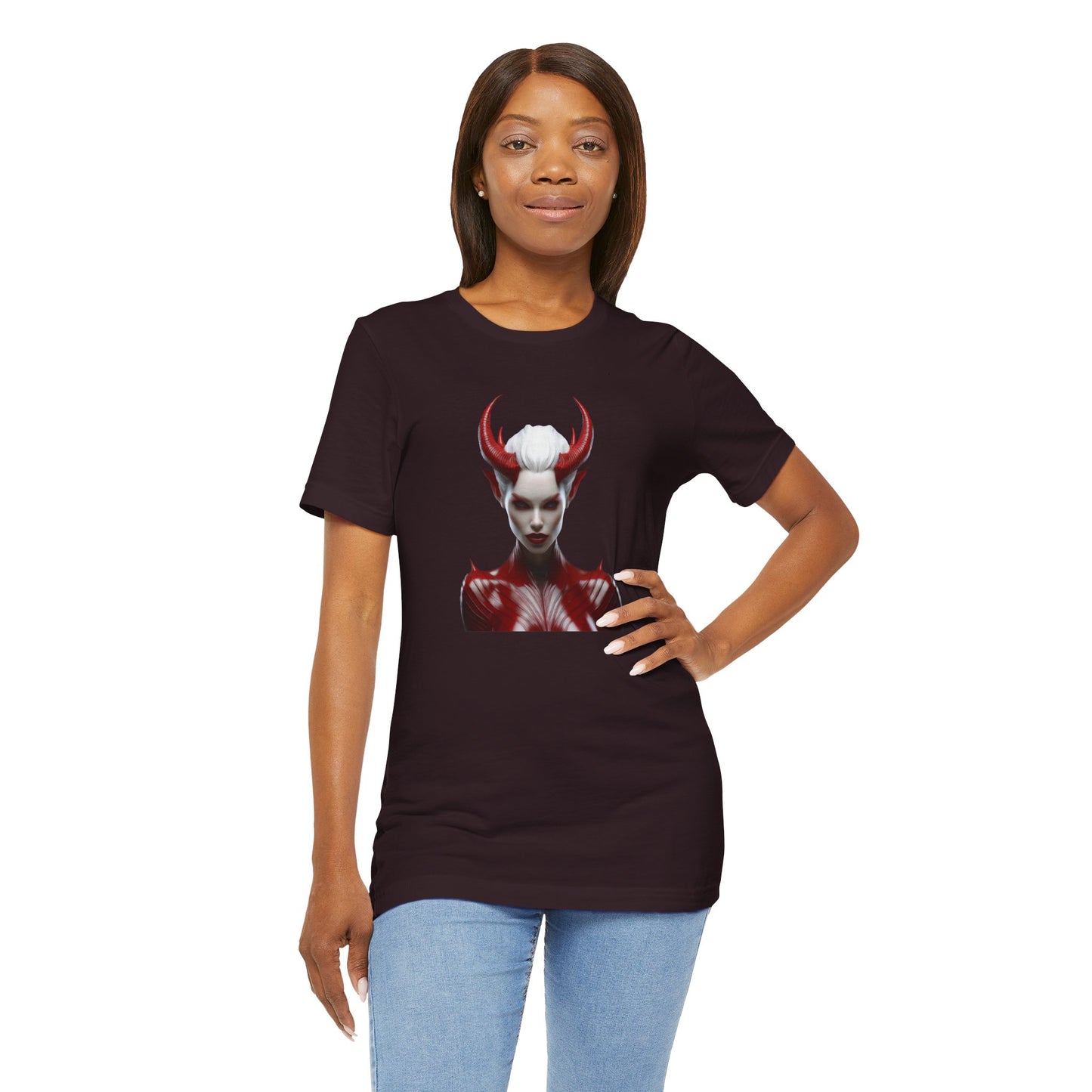Fierce Devil Woman Halloween Shirt – Seductive Demon Graphic Tee for Bold Halloween Style