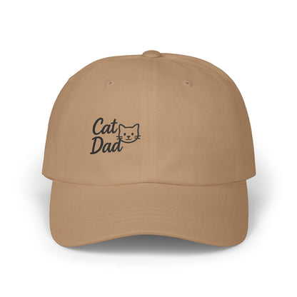 Cat Dad Classic Dad Hat – Embroidered Minimalist Cat Face Hat for Proud Pet Dads and Feline Fans. Black letters