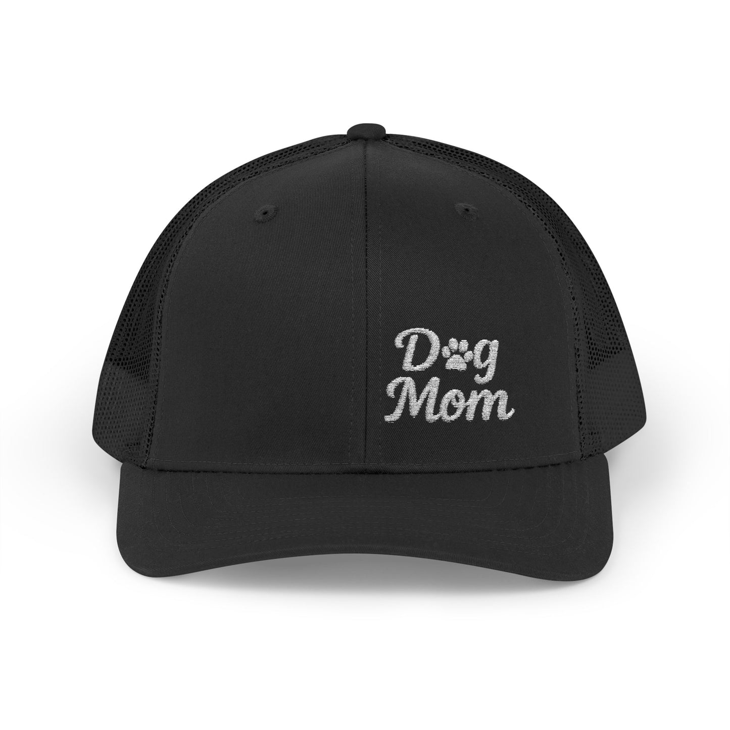 Dog Mom Trucker Hat – Embroidered Minimalist Dog Face Hat for Proud Pet Moms and Dog-Loving Style. White Letters