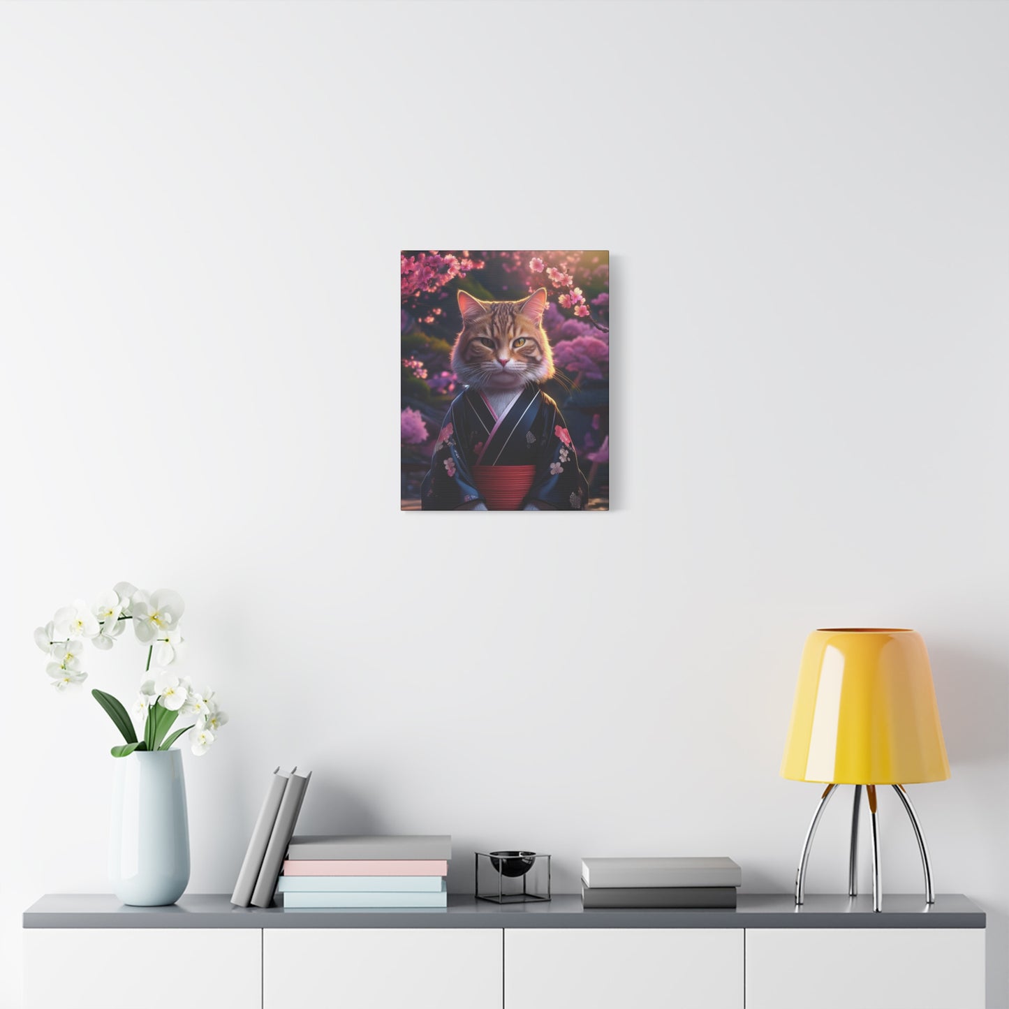 Cat Geisha Canvas Art | Stretched Matte Wall Decor 001