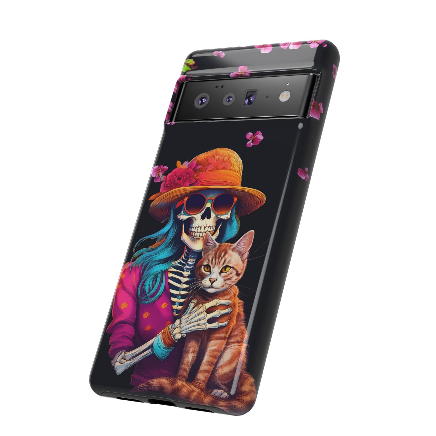 Skeleton holding a Cat Cell Phone Case 001